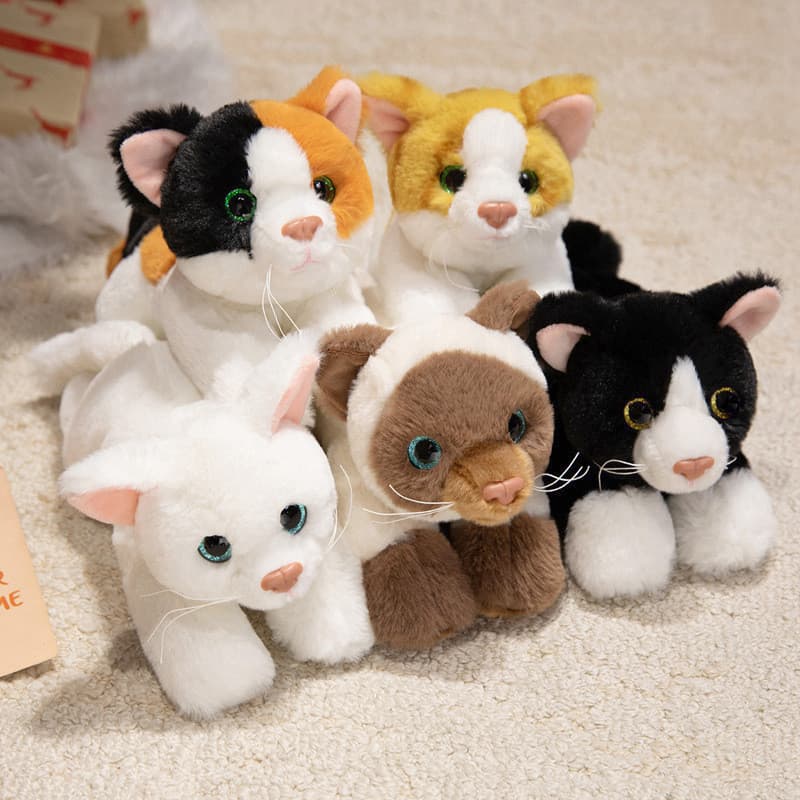 Bonito Deitado Gato Preto Siamês Brinquedo De Pelúcia Gatinho Boneca Macio Reconfortante Plushie Para Crianças Meninas P