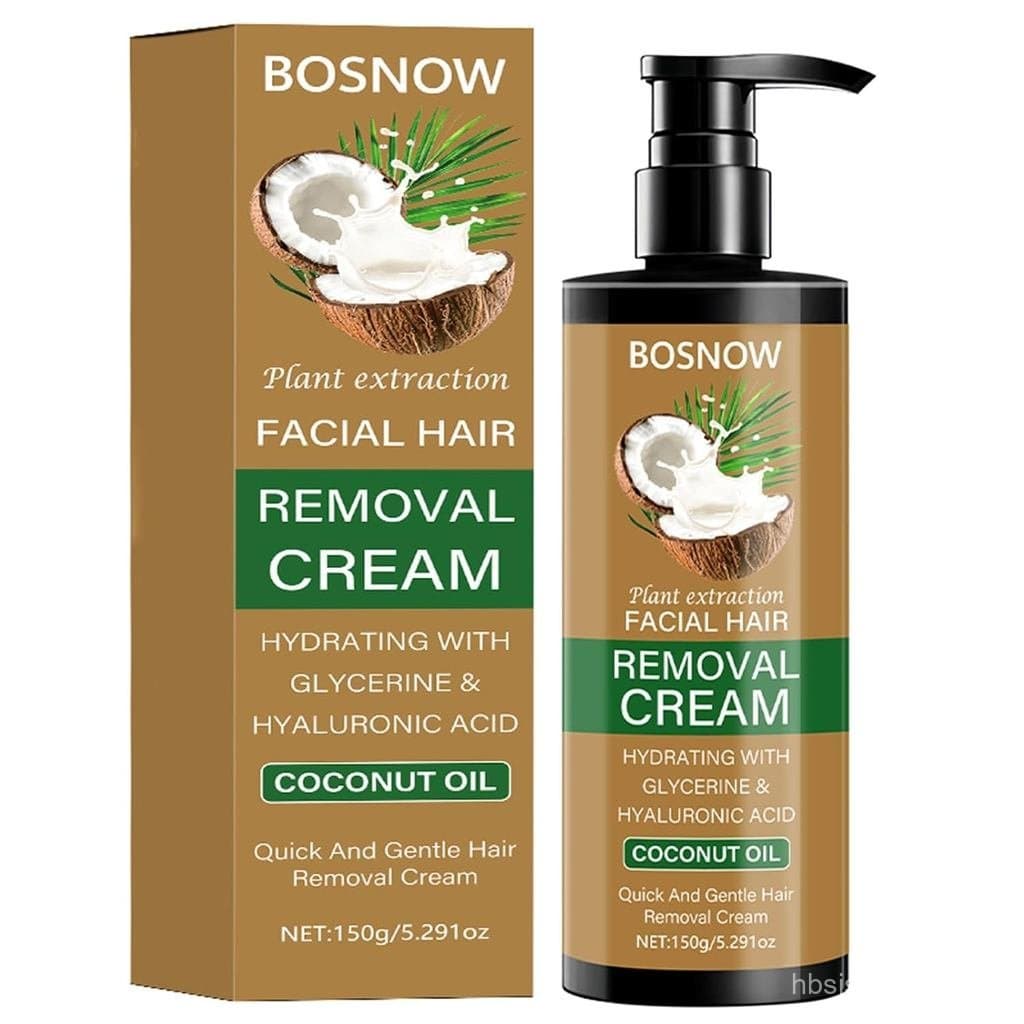 Remoção de Pelos Faciais para Mulheres e Homens, Suave e de Ação Rápida com Extrato de Coco e Plantas, Fórmula Hidratant