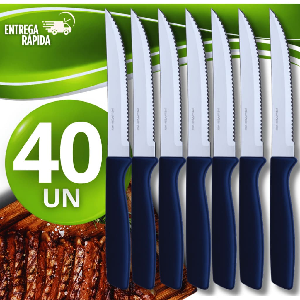 KIT Facas Inox Cabo Plástico Mesa Cozinha Bar Casa Restaurante Multiuso Talheres Utensílios