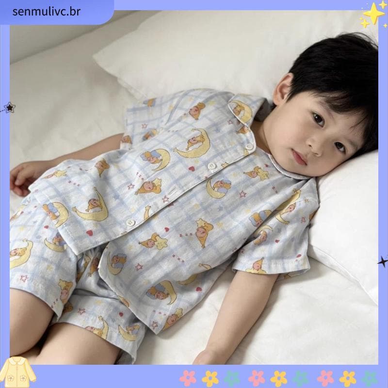 Verão crianças novo estilo pijamas conjunto meninos meninas fino Shorts de manga curta roupas para casa bebê dos desenho