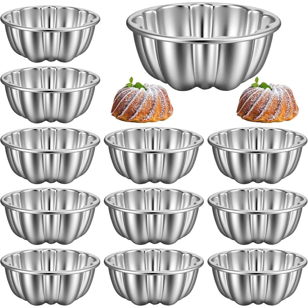 12 Formas Mini para Flan, Formas Mini para Flan em Aço Carbono, Forma para Bolo Canelada Antiaderente, Formas Reutilizáv