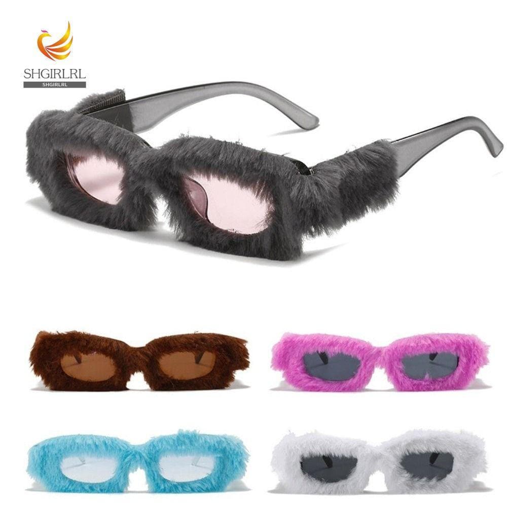 Óculos de Sol de Pelúcia SHGIRLRL Vintage Pelúcia Festa de Inverno UV400 Veludo Macio ODQR