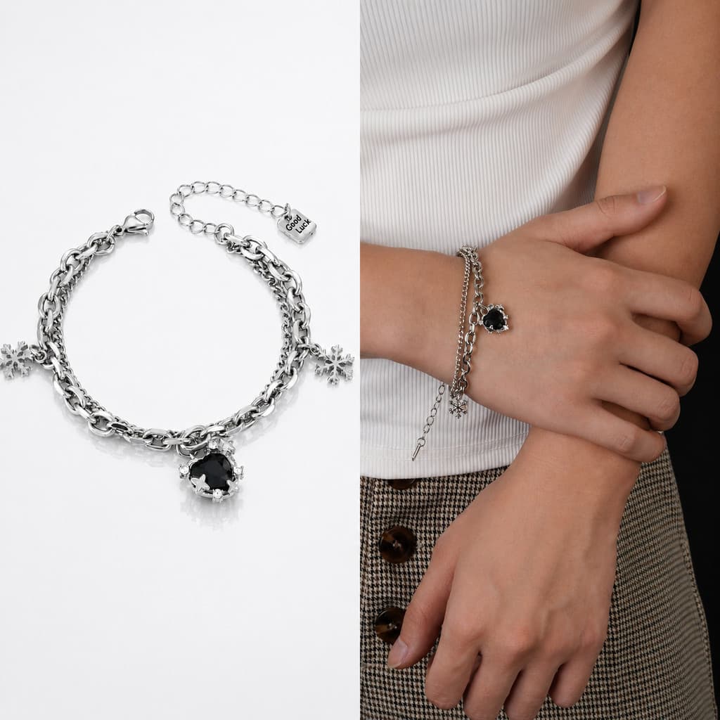 Pulseira amor zircão floco de neve forma liga Hip-Hop Punk simples tamanho único masculino feminino nicho luz luxo High-