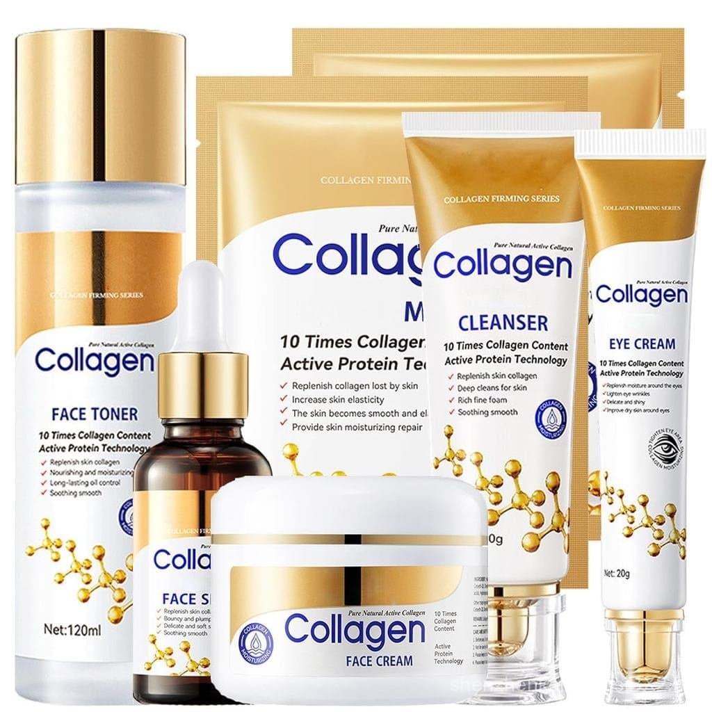 Conjunto de Cuidados com a Pele com Colágeno, 6 Peças para Mulheres Mais Velhas, Firmador da Pele, Redutor de Poros, Sua