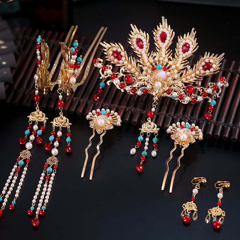 Hanfu cocar hairpin Phoenix cabeça coroa estilo antigo estilo antigo Cloisonne acessórios queimado fluxo azul acessórios