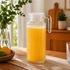 Jarra Vidro Redonda 1 Litro Transparente Servir Agua Suco Cha Design Elegante Resistente Cozinha