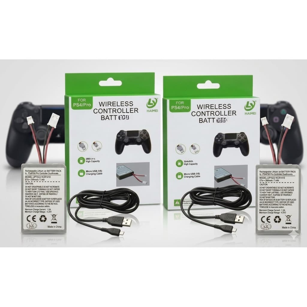 Kit 2 Bat Controle PS4 E PS4 Pro Alta Capacidade 2000m  Ah + Cabo Micro USB V8