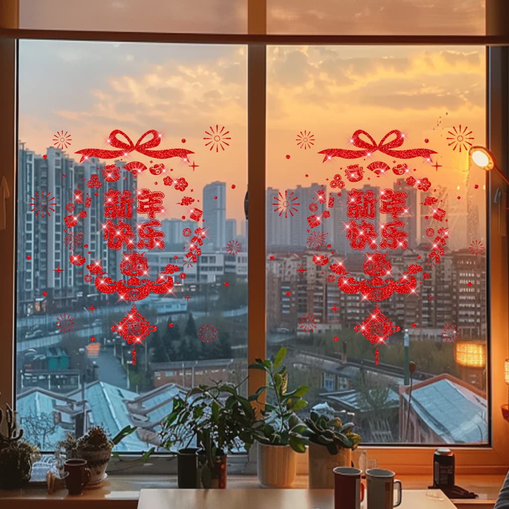 Decoração de ano novo loja janela adesivos estáticos janela porta janela grades porta vidro adesivos cena atmosfera Layo