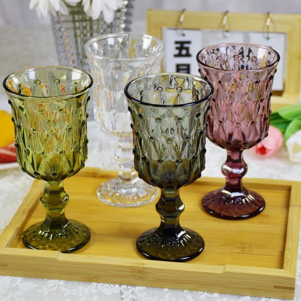 Retro francês colorido vidro vermelho em relevo champanhe vidro estilo europeu taça luz luxo gravado suco vidro#复古法式彩色玻璃