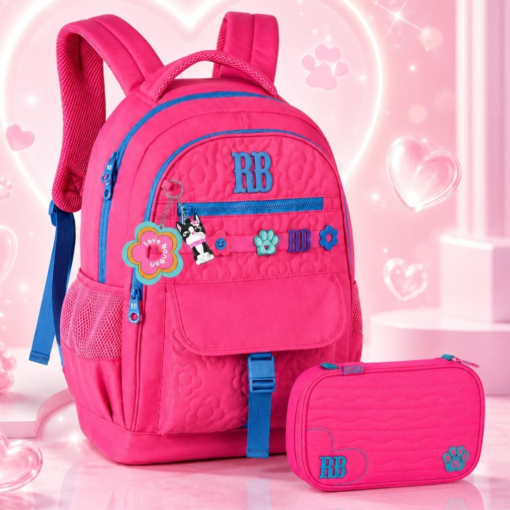 Kit Mochila de Costas + Estojo Escolar Rebecca Bonbon Flower Infantil Original Clio mochila e estojo rebeca bombom