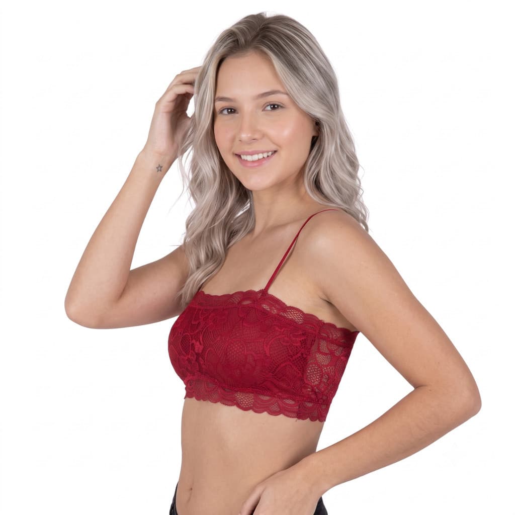 Kit Top Faixa Cropped Feminino de Renda Com Bojo Sutiã Blusinha Rendada Soutien Faixa Rendado Alça