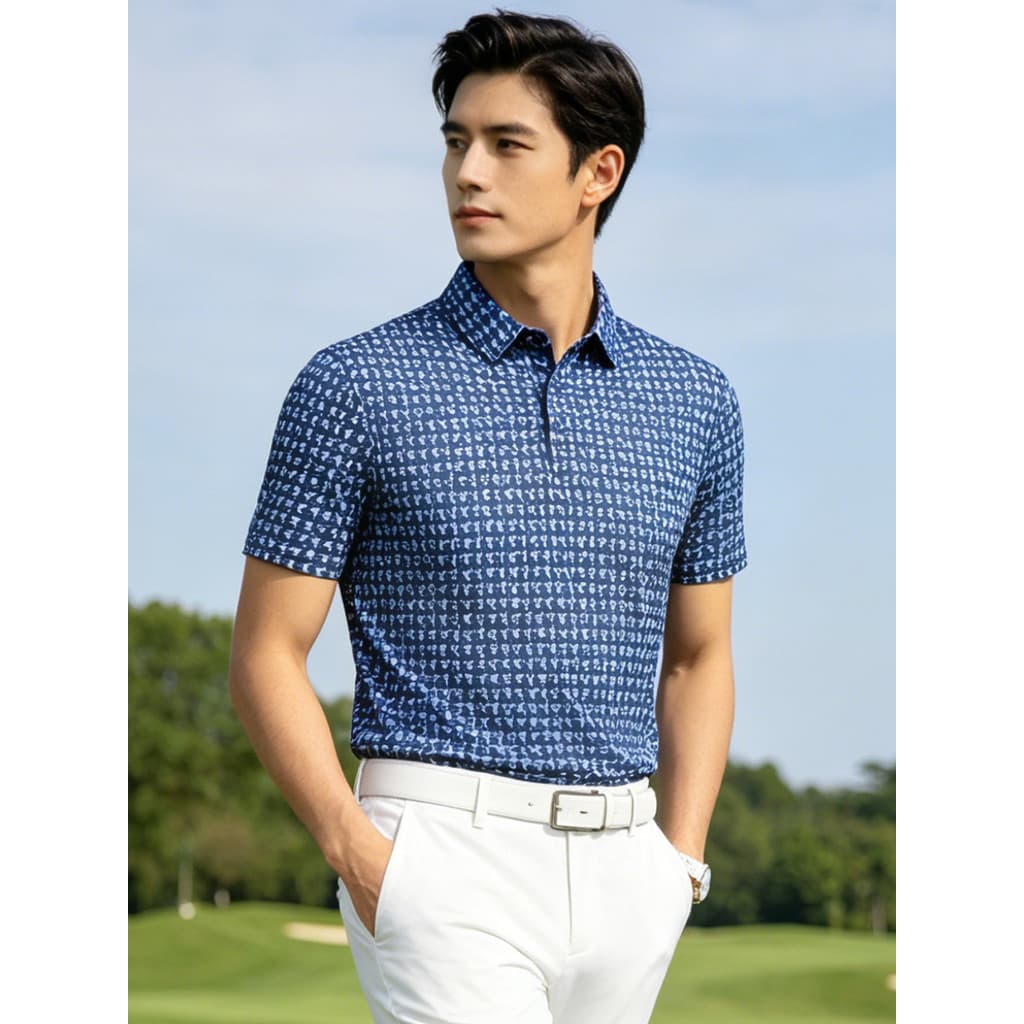 Roupas de golfe masculinas impressas camiseta de manga curta verão camisa polo de golfe masculina de secagem rápida resp