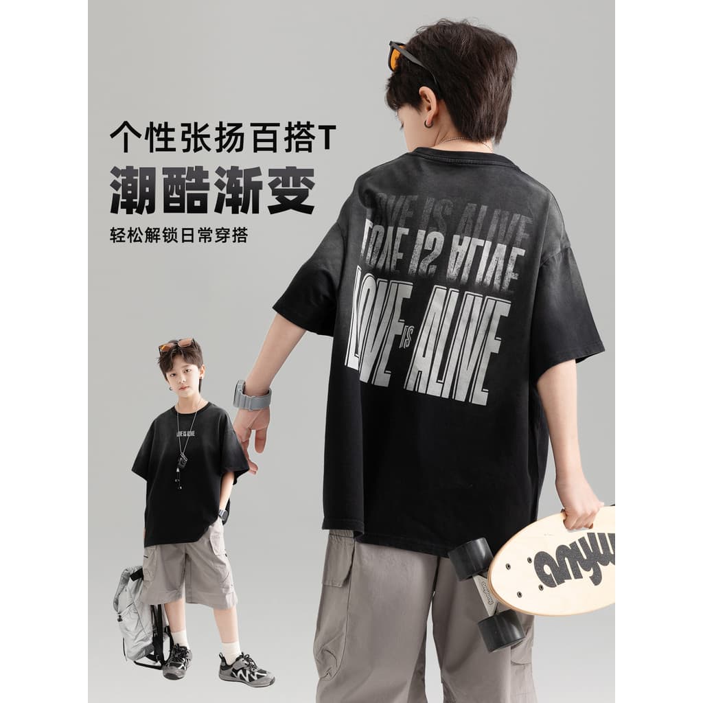 Meninos adolescentes camiseta de manga curta Street Wear angustiado pendurado tingido camiseta roupas de verão 2026 novo
