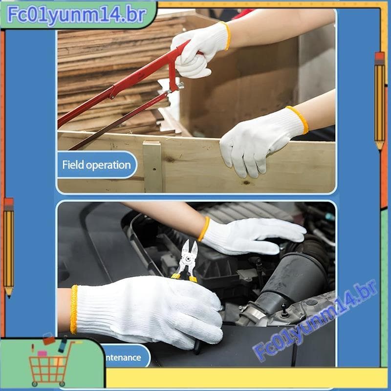 Luvas De Segurança Tricotadas De Poliéster De Algodão Branco Unissex-12 Pares Para Jardinagem , Armazém , Trabalho De Co