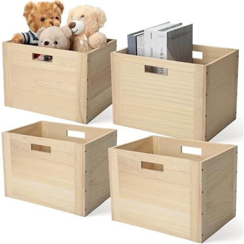 4 Unidades De Caixas De Armazenamento De Madeira 14 X 10 Polegadas Caixa Empilhável Cubo Cestas Recipientes Para Pratele