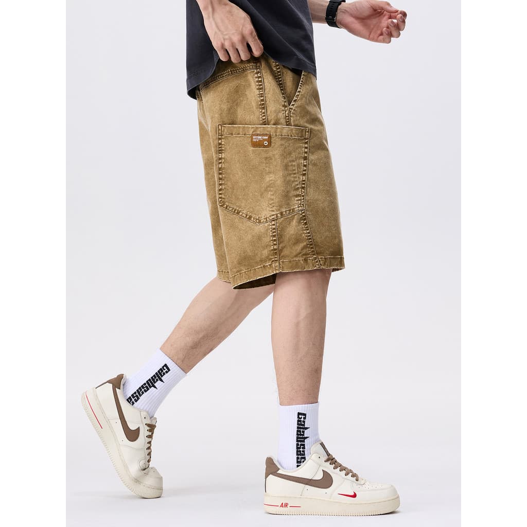 Pesado puro algodão flores fritas lavado macacão Shorts masculino solto mais gordura plus Size gordura calças casuais de