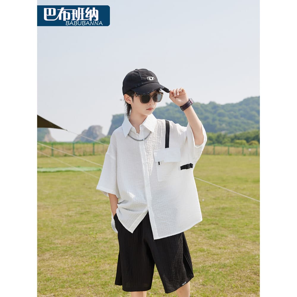 Crianças camisa de manga curta verão 2026 novo estilo meninos versão coreana topos grandes crianças camisas brancas meni