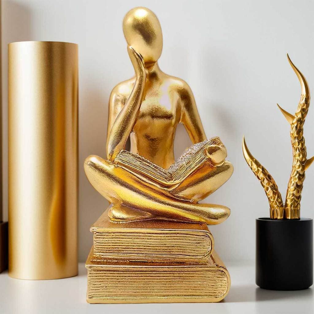 Estátua Figura Pensador Estudando Enfeite Decorativo Casa Estatueta Reflexão Mesa Escritório Decoração Luxo