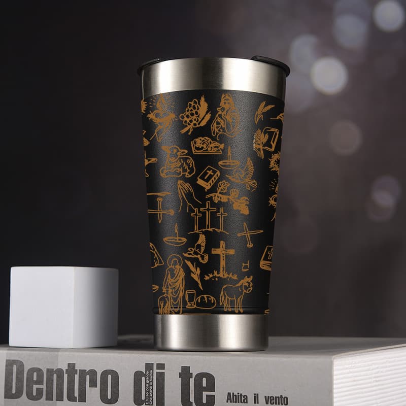 Copo termico abridor de garrafa e tampa de garrafa copo inox 473ml jesus cristo alta qualidade