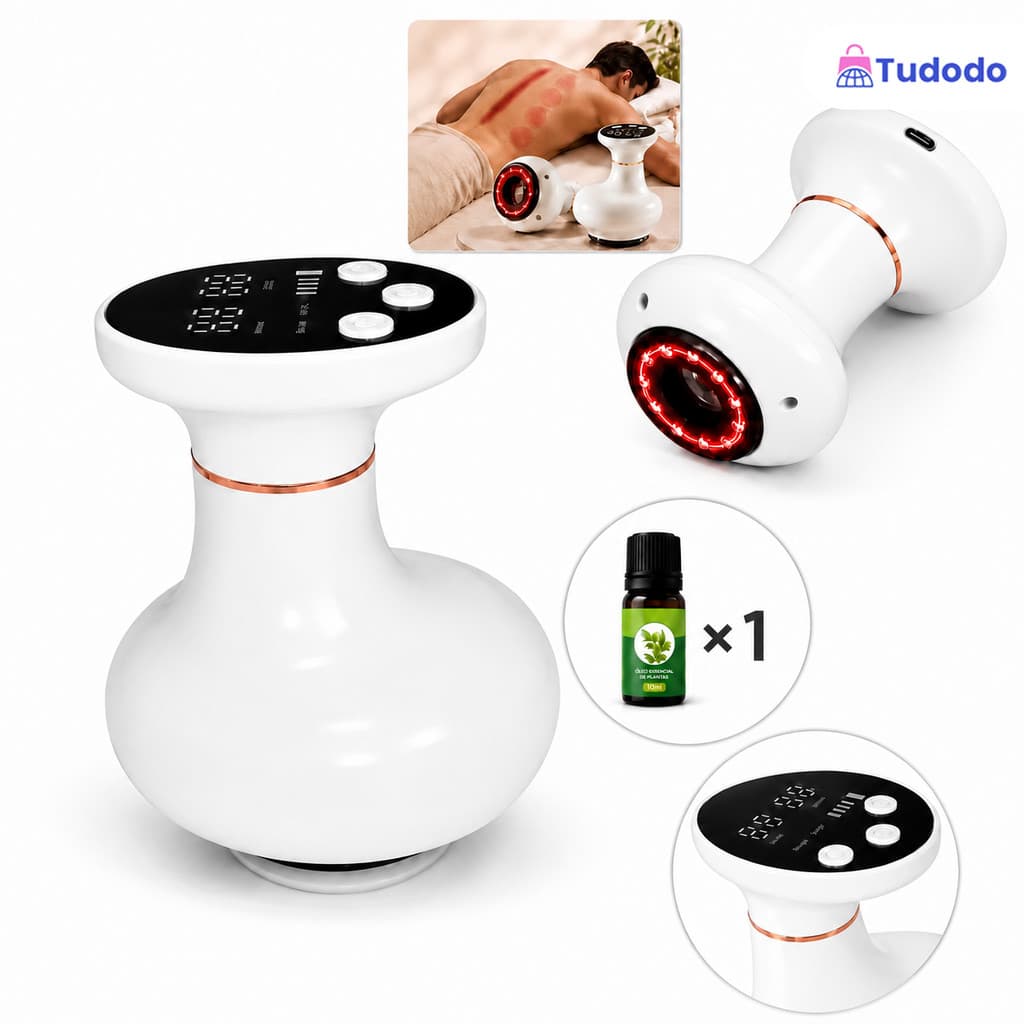 Ventosa Eletrônica Massageador de Vácuo Ventosaterapia Corporal Tratamento Anticelulite Aquecimento Relaxante Muscular