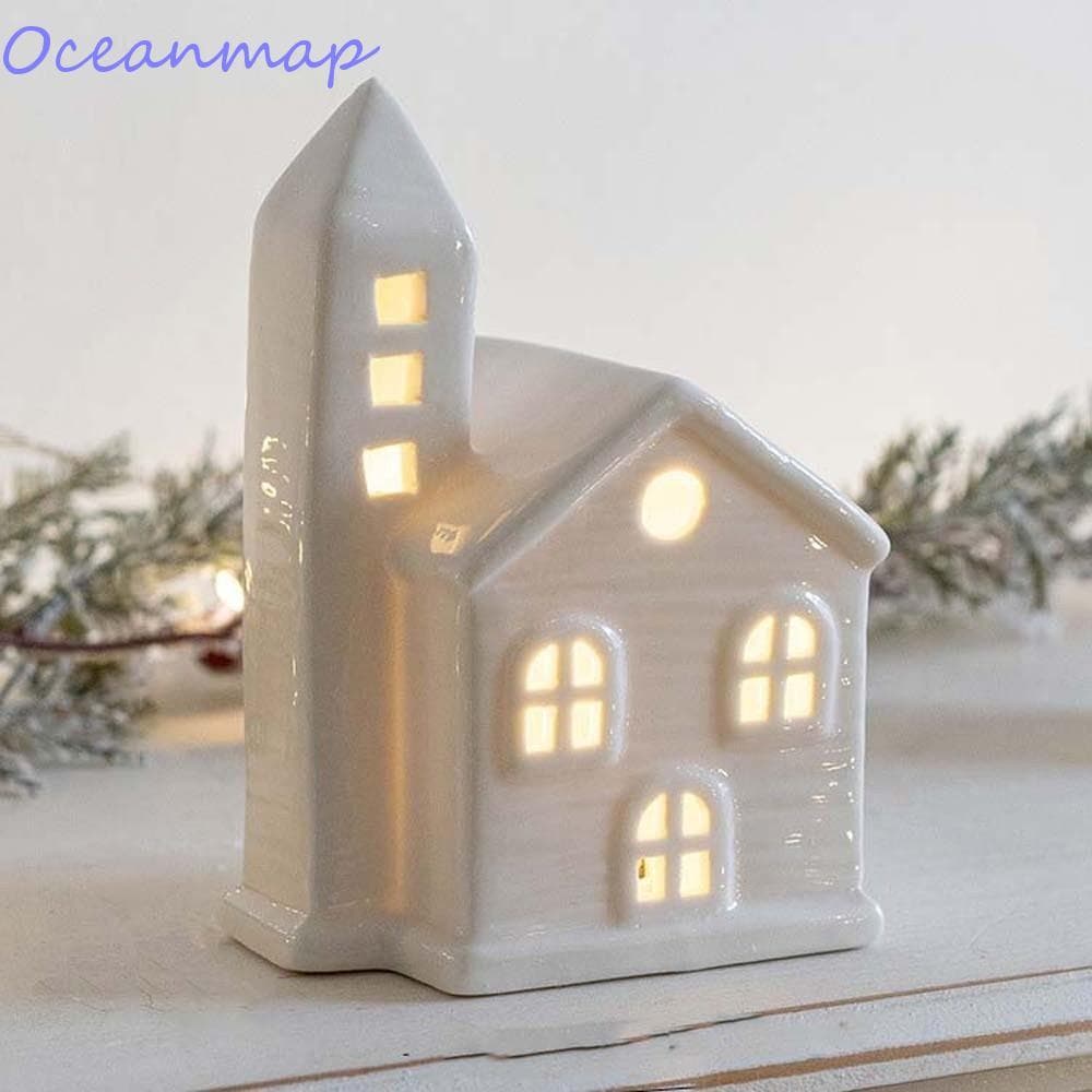 Luzes Atmosféricas De Natal OCEANMAP , Ornamento De Lâmpada De Porcelana Cerâmica Com Baterias De Botão , Efeito Brilhan