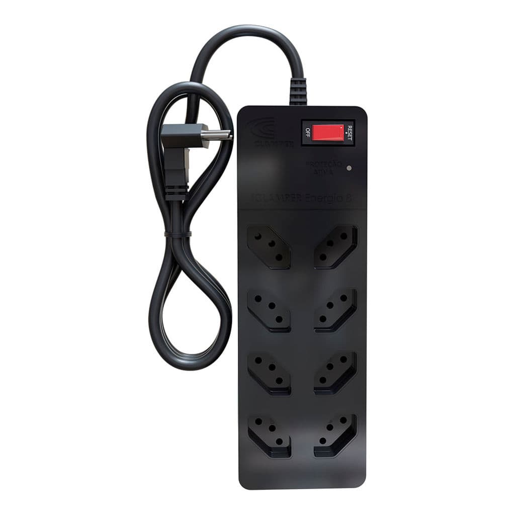 iCLAMPER Energia 8 Tomadas LCF Preto Filtro de Linha e Protetor Elétrico DPS Bivolt