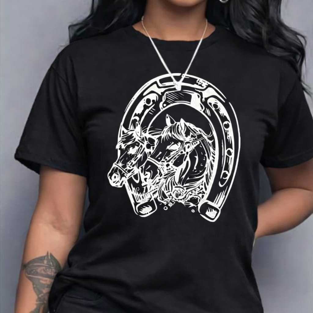 Camiseta Estampada Country Fivela Camisa Algodão Unissex Camiseta Ferradura Camiseta Cavalo