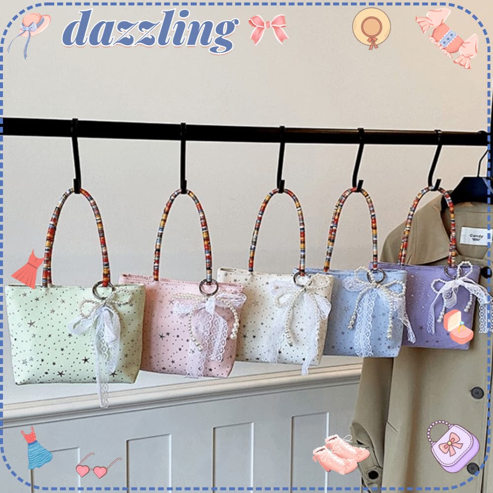 Bolsa Feminina Deslumbrante , De Lona Elegante Com Pingente De Arco Mão Pequena Versátil