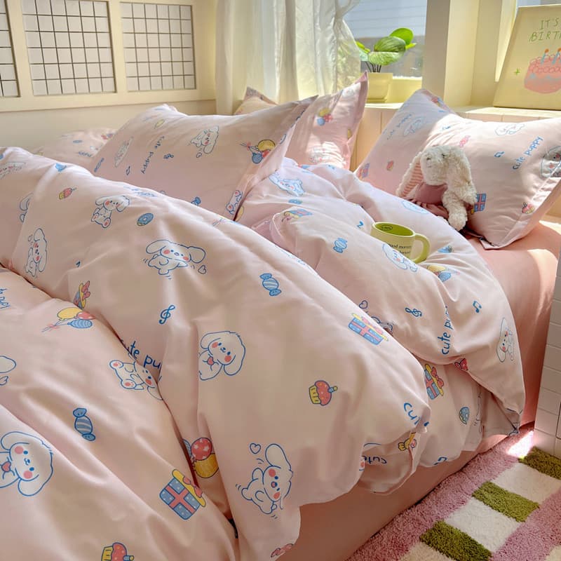 Urso dos desenhos animados cama conjunto de quatro peças colcha capa folha dormitório estudante conjunto de três peças s