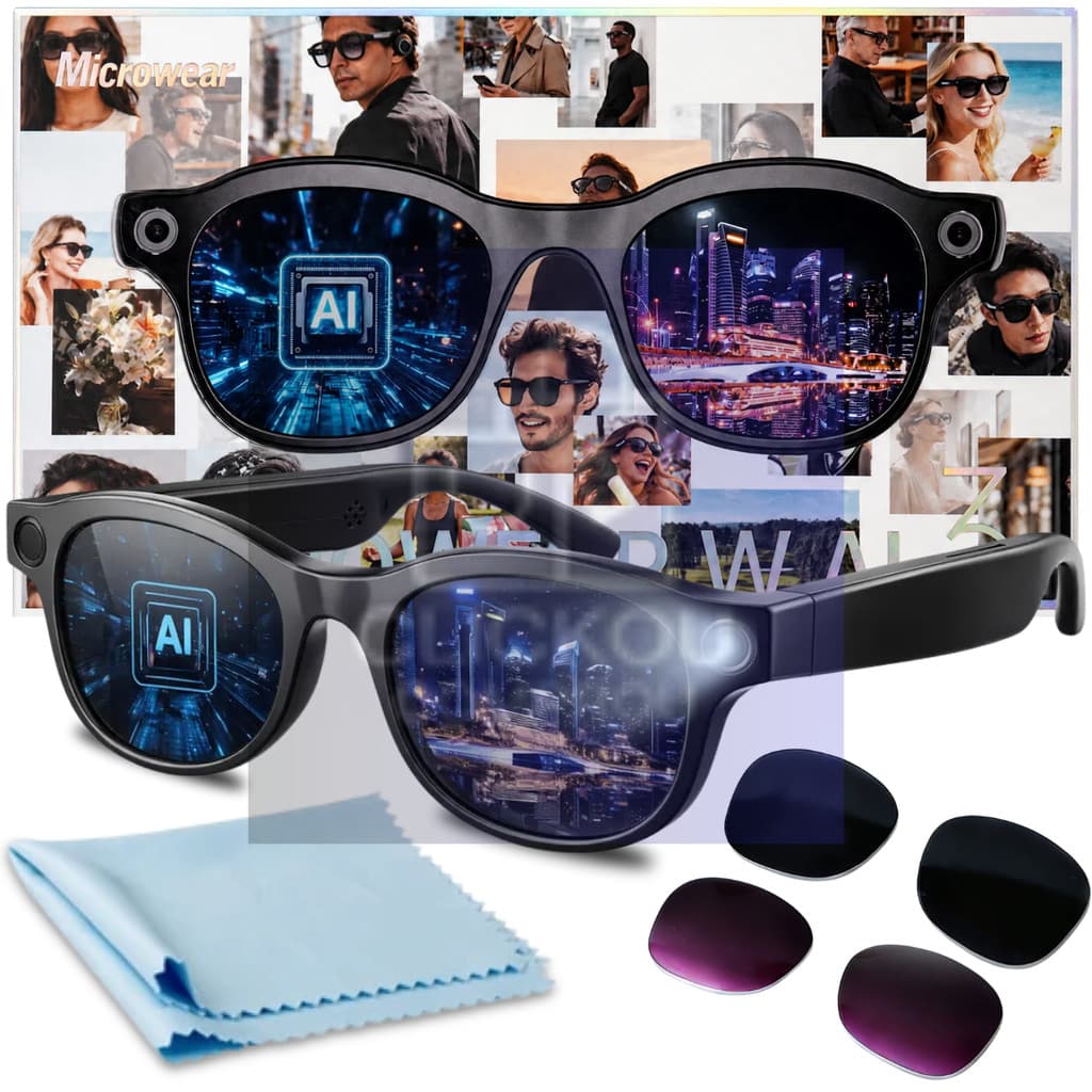Óculos Inteligente Microwear W AI 3 Bluetooth Câmera Gravação e Foto 2GB Com 3 Lentes