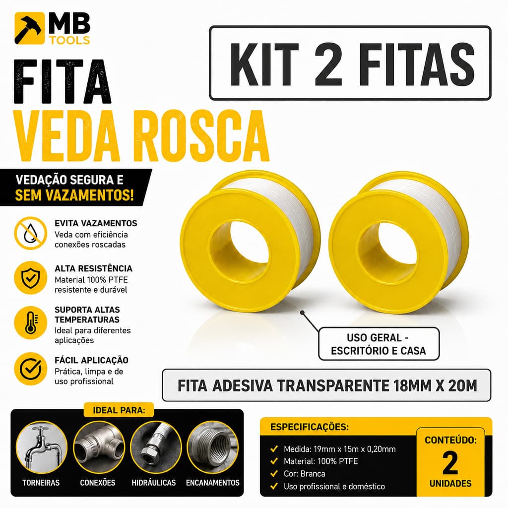 Fita Veda Rosca PTFE 15 Metros Para Conexões Hidráulicas