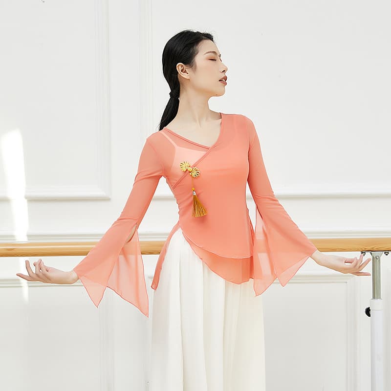 Dança clássica corpo rima prática roupas femininas primavera verão gaze roupas étnica dança topos arte arqueológica esti