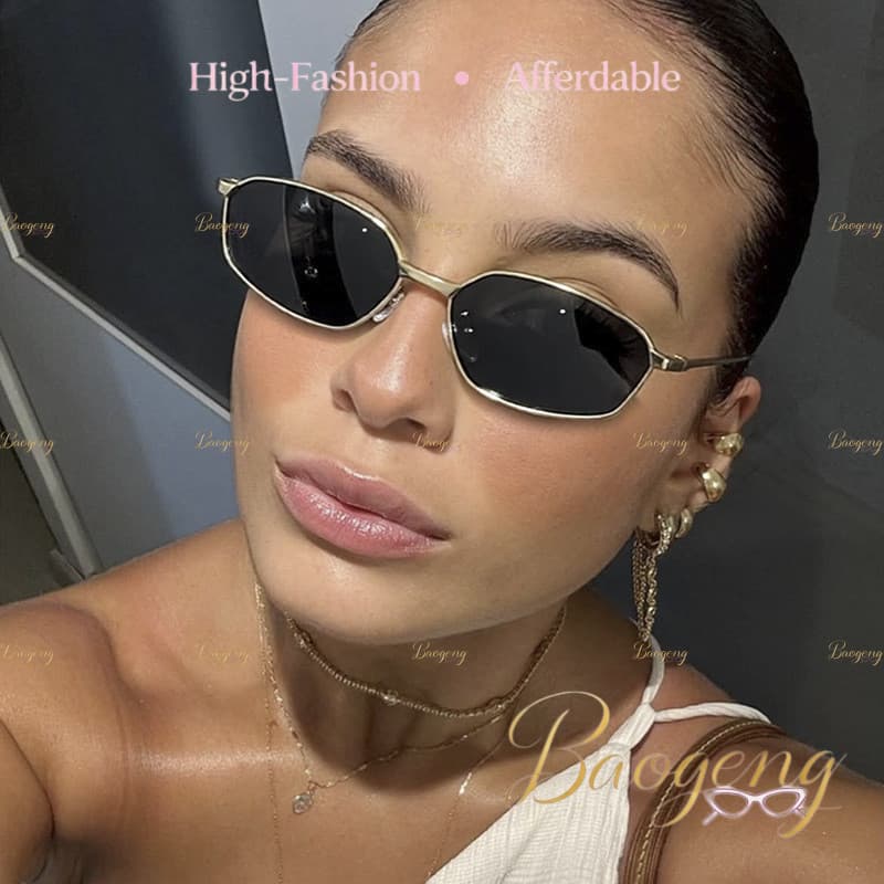 (BAOGENG) Óculos De Sol Retrô Com Moldura De Metal Polígono Euro-Americano UV400 Unissex , Da Moda Para Ele , Seu Street