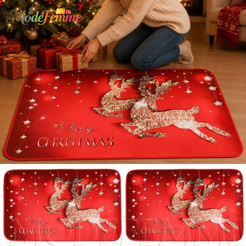 [À Venda] [Feliz Natal] Decoração De Casa De Festival-Tapete De Cervo De Porta De Entrada Antiderrapante Cabeceira Macio