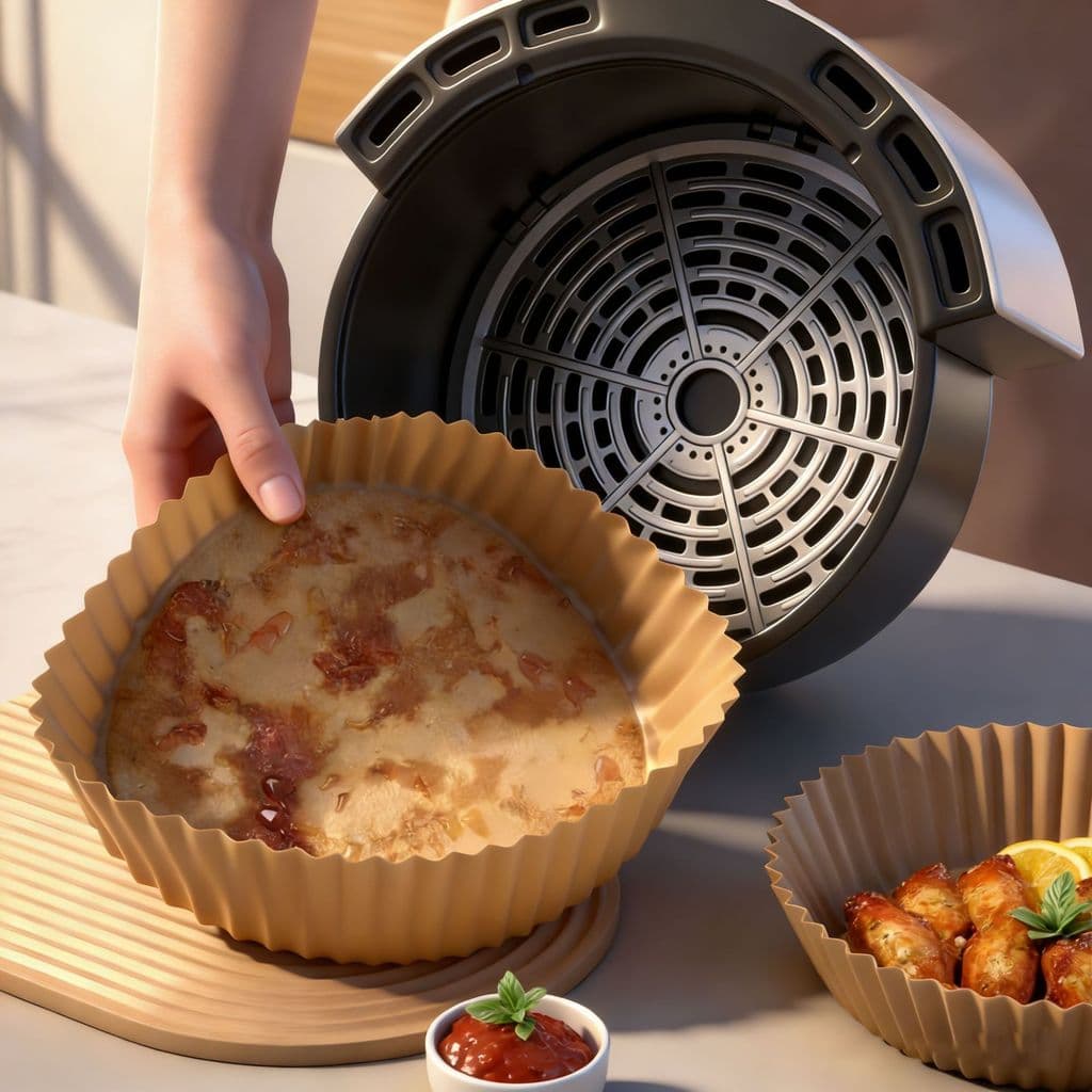 Forros de papel quadrados para air fryer, à prova de óleo, antiaderentes, sem necessidade de lavagem, de qualidade alime