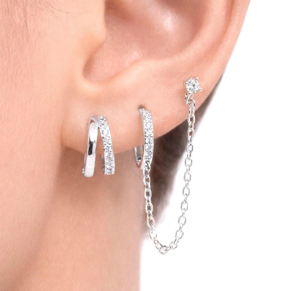 Conjunto de brincos requintados para mulheres, cravejados com zircônias cúbicas e banhados a ouro 18k ou prata 925