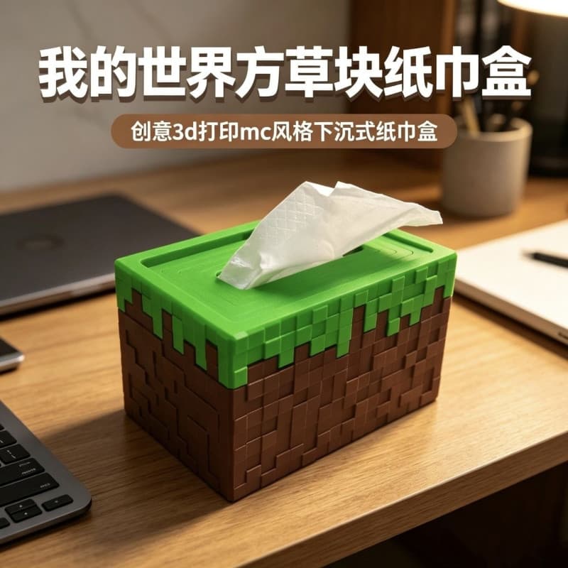 Caixa de lenços de papel estilo bloco de jogo MC, decoração de mesa, caixa de armazenamento de lenços de papel criativa,