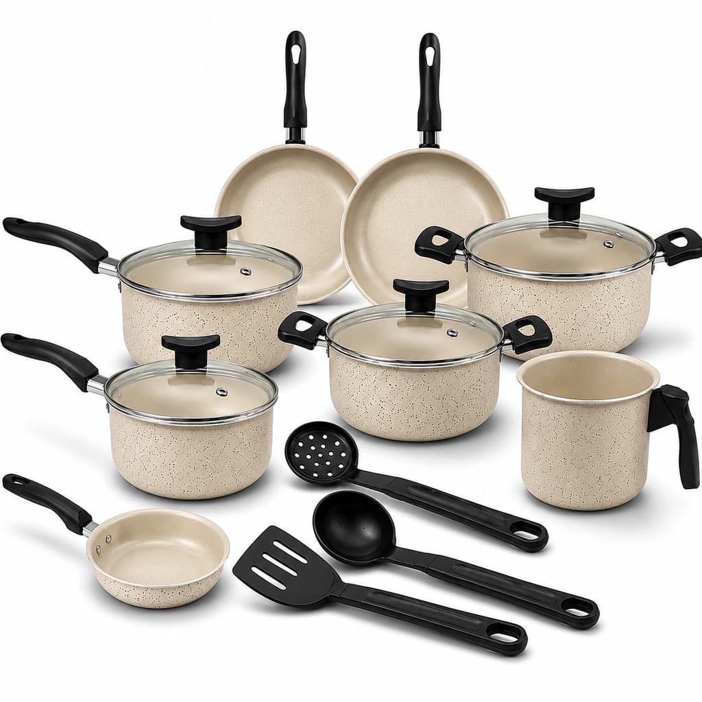 Conjunto Jogo de Panelas Teflon 11 peças Antiaderente Granito