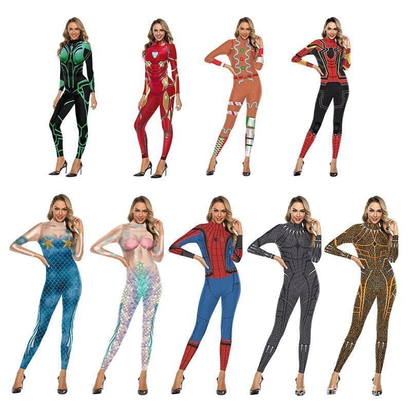 Calças com estampa de escamas de peixe 3D, macacão feminino 2026, macacão do Homem-Aranha dos Vingadores T2SF TZ2S