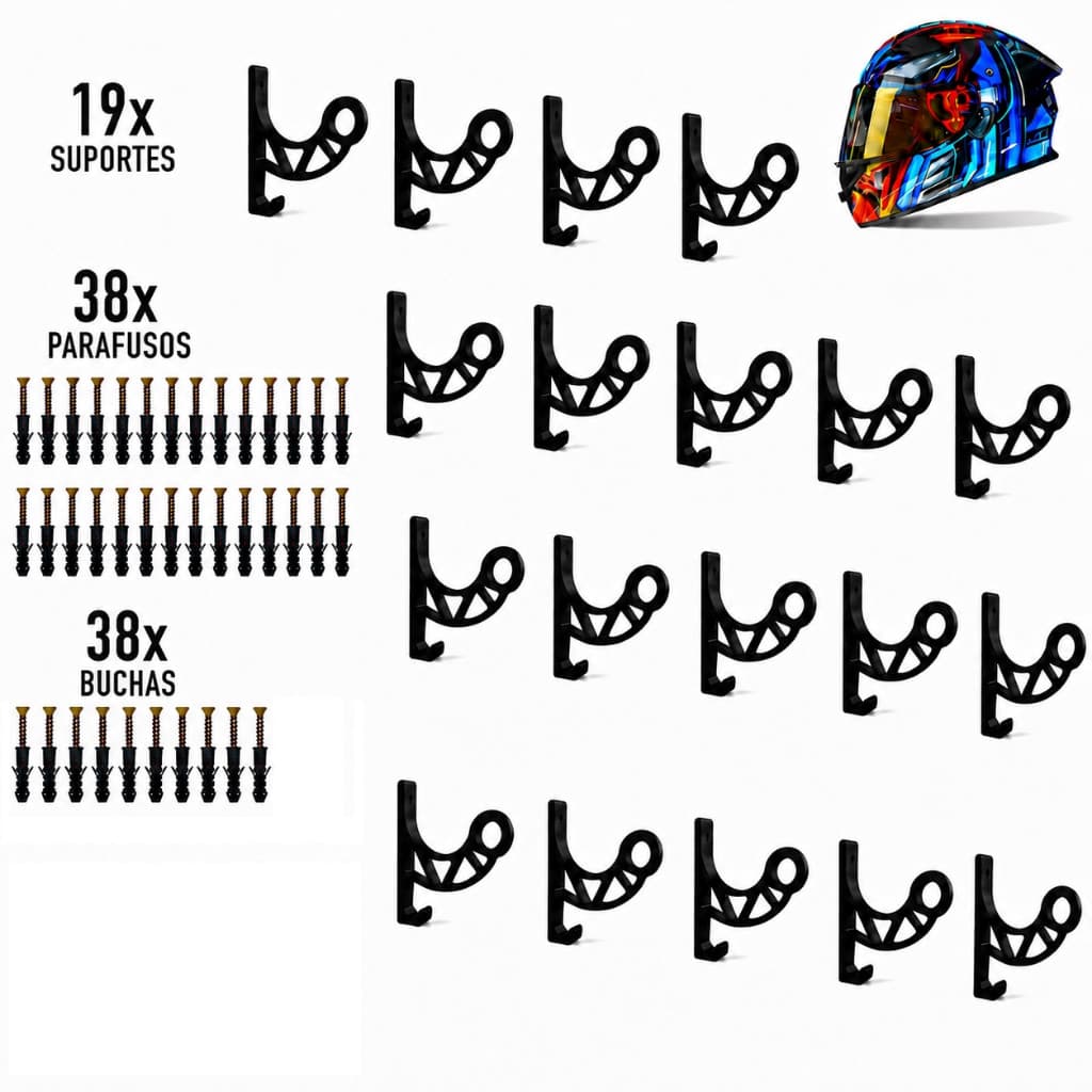 Kit 19 Suportes de Parede para Capacete e Jaqueta Organização Com Estilo Suporte Moto Parede Resistente Fácil Instalação