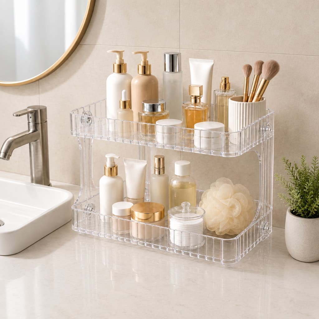 Organizador Duplo para Banheiro Porta Cosméticos Perfumes Skincare Maquiagem e Produtos