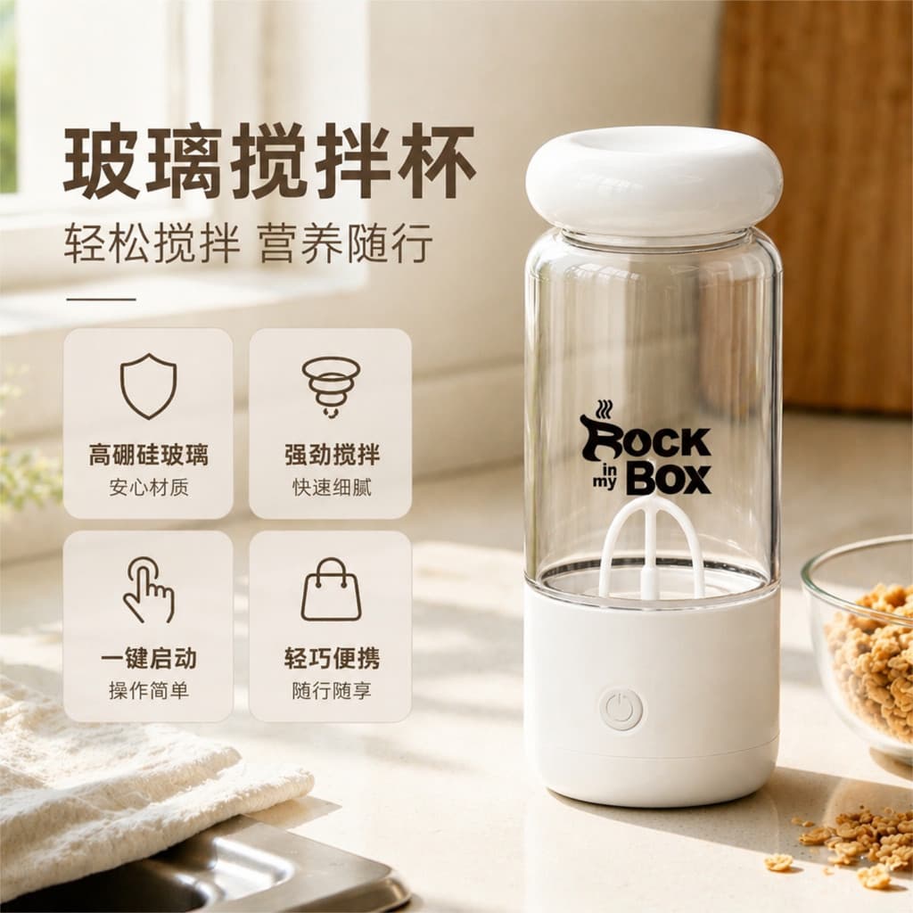 Copo liquidificador de vidro totalmente automático, copo elétrico portátil para café, proteína em pó, Milkshake, copo de