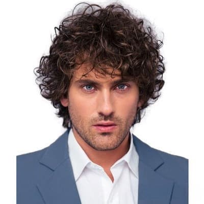 Nova peruca masculina europeia e americana, fofa, marrom escura, cabelo curto e cacheado, feita de fibra sintética 0FQH