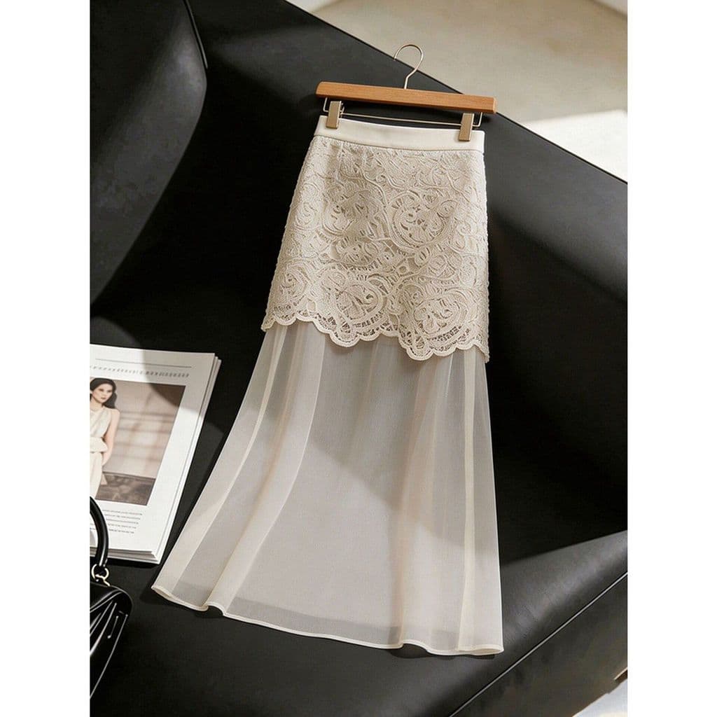 Saia com costura de renda branca Loja principal de roupas femininas