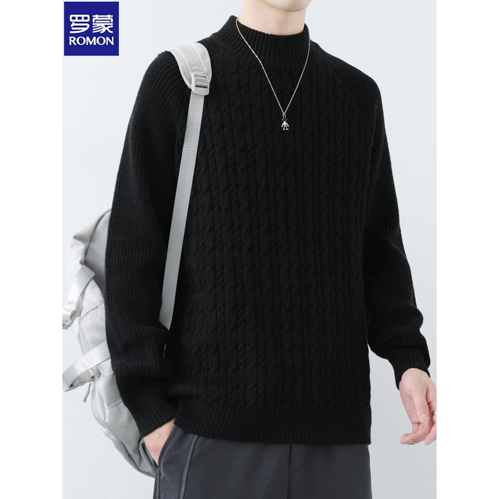 Lomon meia gola alta camisola masculina outono inverno novo estilo engrossado meados de pescoço puro algodão quente cami