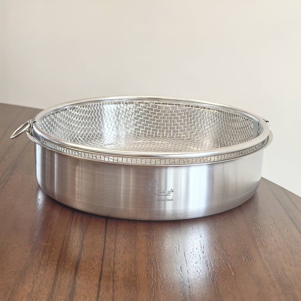 Cesta de drenagem de aço inoxidável 304 Placa de lavagem de vegetais Cesta de filtro de óleo de cozinha Cesta de drenage
