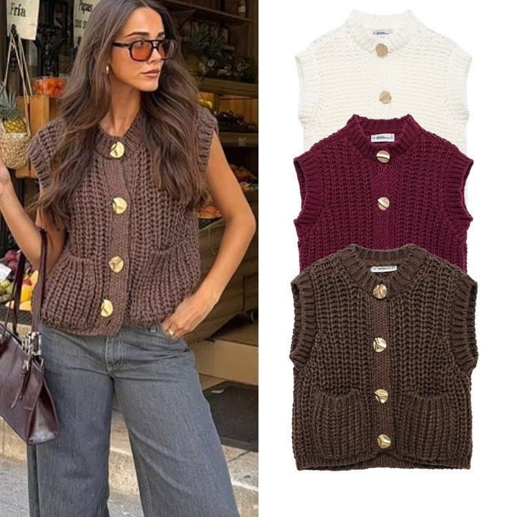 TRAFZA Atacado Primavera E Outono Nova Moda Feminina Europeia Americana casual Temperamento Suéter Colete .