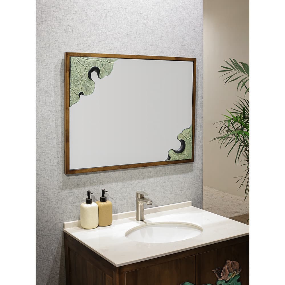 Estilo chinês moldura de madeira maciça espelho do banheiro estilo chinês Retro espelho do banheiro fixado na parede lav