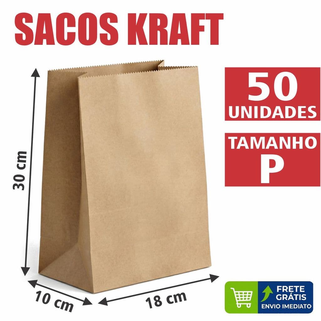 Kit 50 Saco Kraft Delivery P Reforçado 30x18x11cm Liso SOS Para Lanches Hamburguer Doces iFood