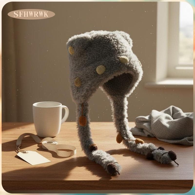 [Fhwrwk] Chapéu De Malha Feminino De Inverno , Capa De Orelha Felpuda , Gorro De Lã De Pelúcia , Quente E Fofo Para Mold